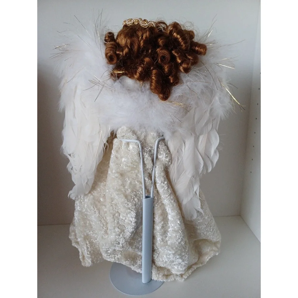 Vintage Porcelain Doll In Gold And White Dress With Wings Collectible Toy